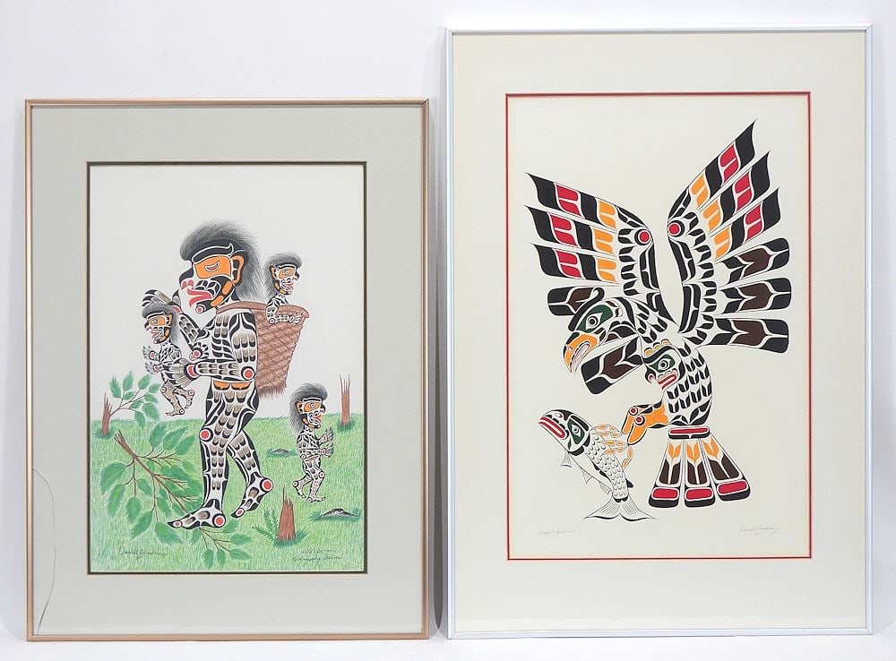 Two Mixed Media on Paper signed Daniel Henderson '87, 19 3/4 x 13", "Kwagiulth Subjects". (1 of 5)