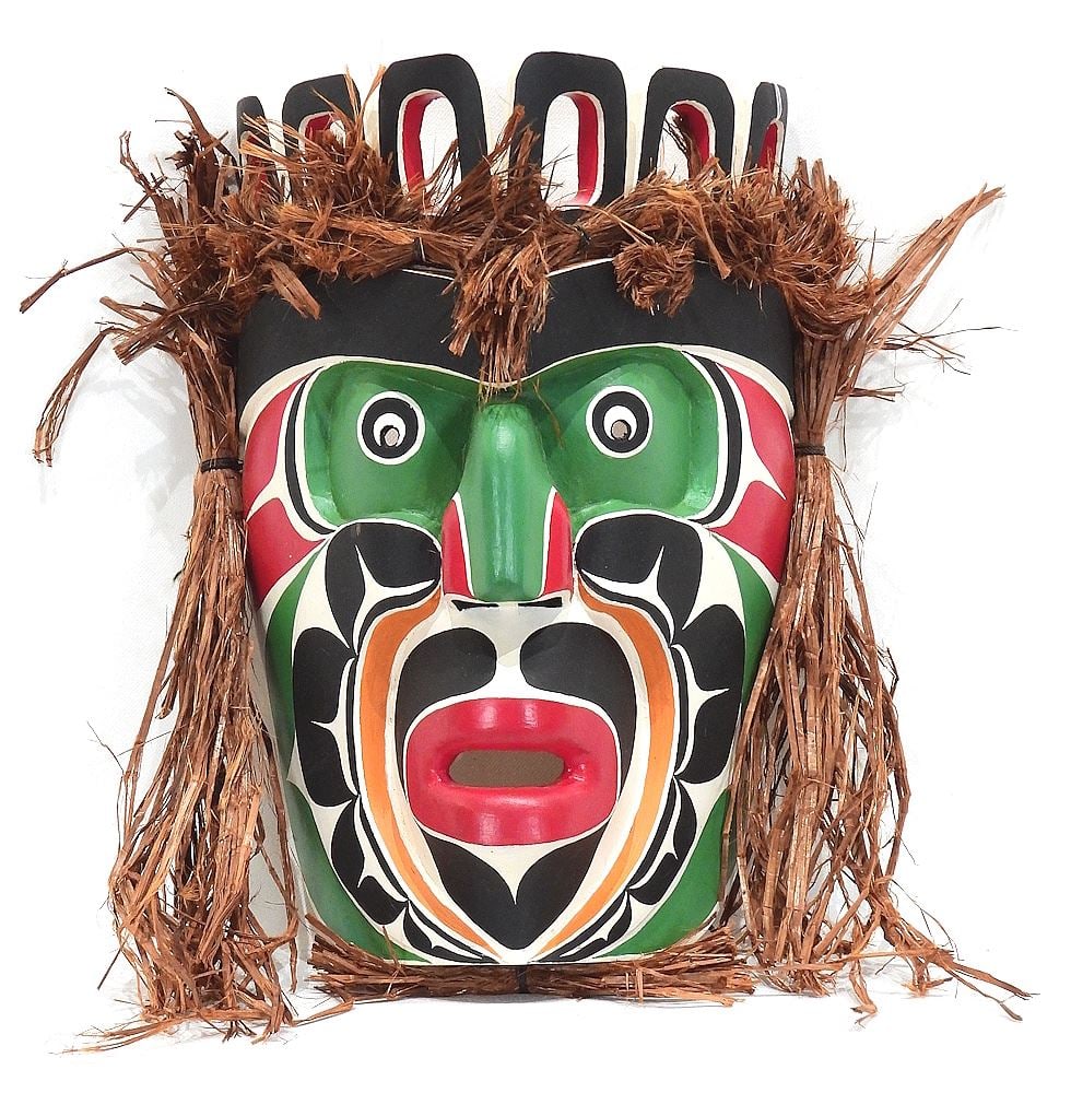 Kwagiulth Mask signed Ray Scow, 12 3/8"h, "Komakwa". (1 of 3)