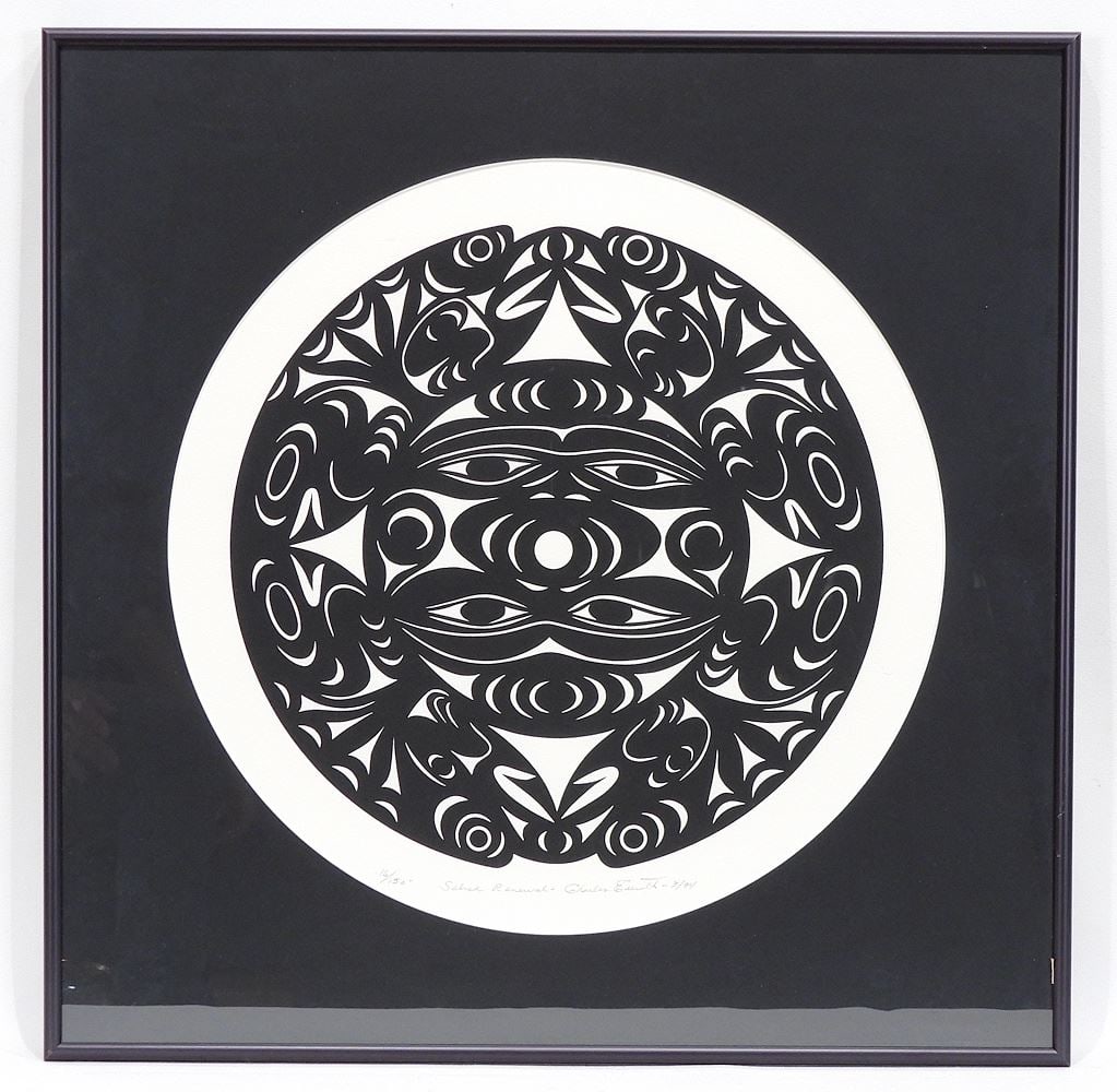 Serigraph signed Charles Elliott, 15 1/2" Diameter, "Salish Renewal" #16/150.: Serigraph signed Charles Elliott, 15 1/2" Diameter, "Salish Renewal" #16/150.