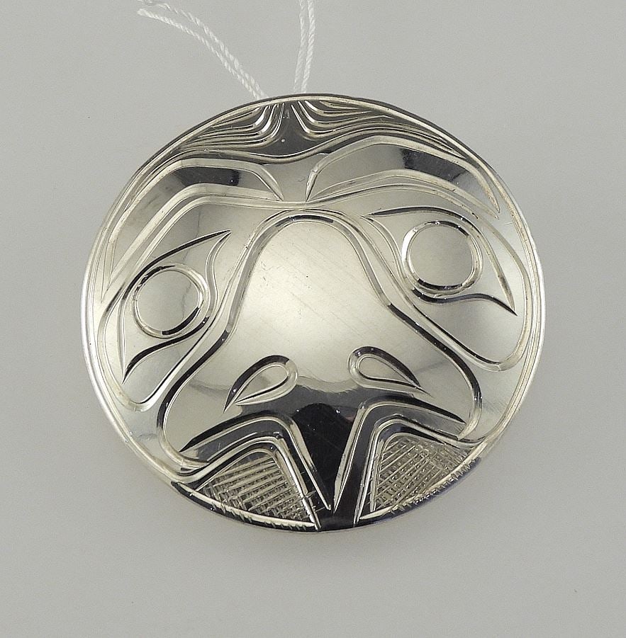 Kwagiulth Silver Pendant Monogrammed PS (Pat Seaweed), 1 3/4" Diam., 12.1 g.: Kwagiulth Silver Pendant Monogrammed PS (Pat Seaweed), 1 3/4" Diam., 12.1 g.