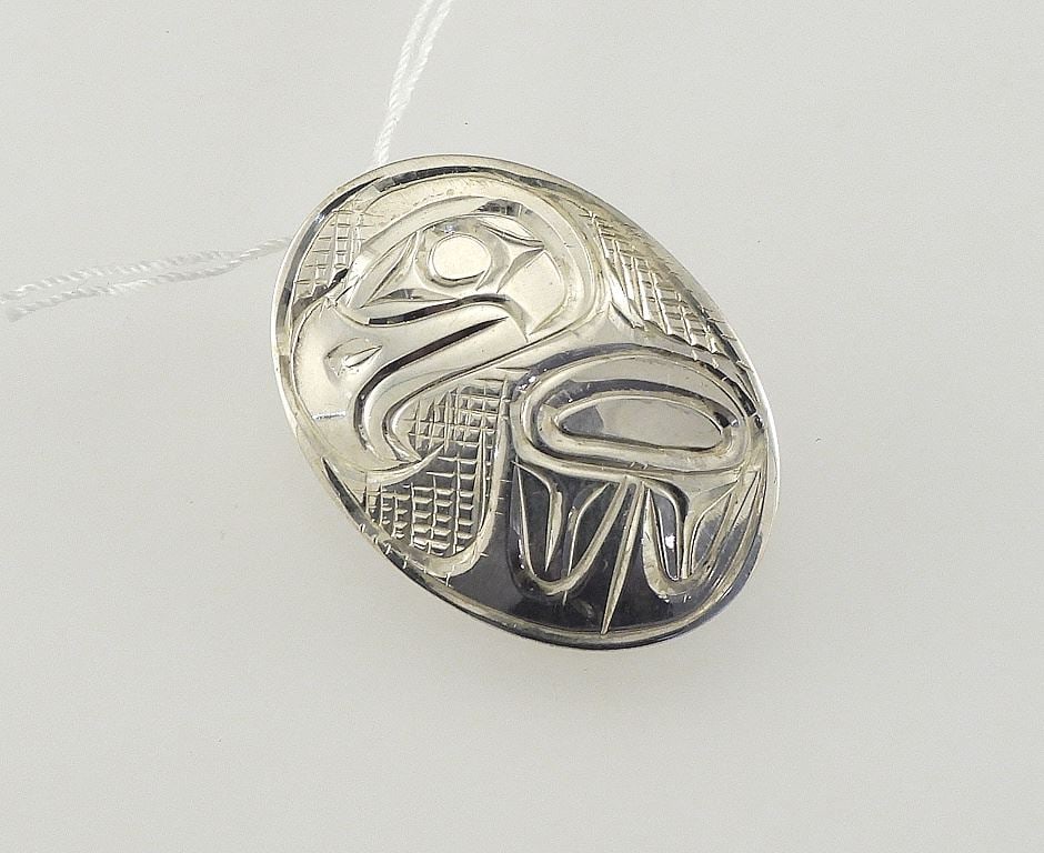 Kwagiulth Silver Pendant Monogrammed PS (Pat Seaweed), 1 1/8"h, 4.2g.: Kwagiulth Silver Pendant Monogrammed PS (Pat Seaweed), 1 1/8"h, 4.2g.