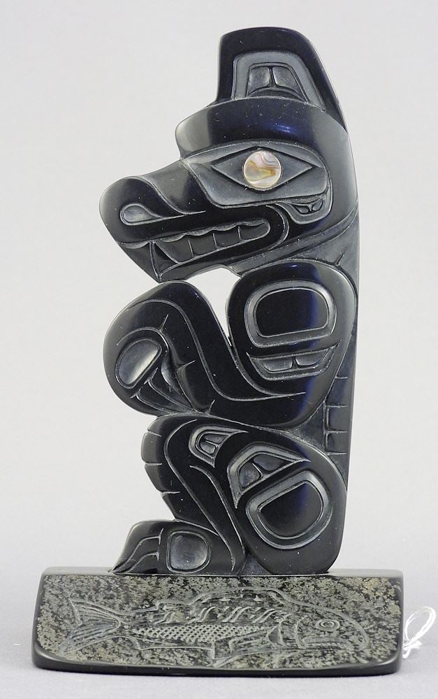Haida Argillite Carving Monogrammed DG (Donovan Gates), 5 1/2"h, "Bear". (1 of 6)