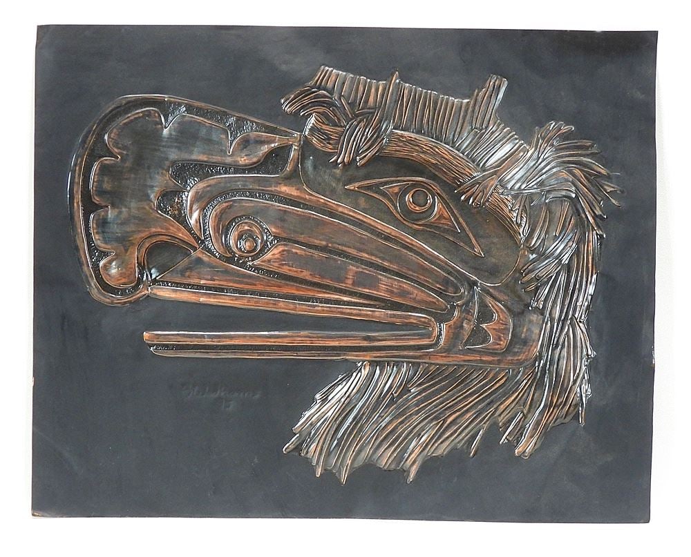 Embossed Copper Panel signed B. Wadhams/95, 12 x 15", "Hamatsa Raven ". (1 of 3)