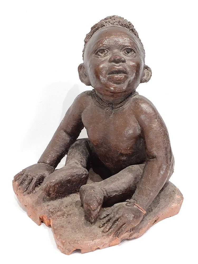 African Terracotta Statue of a Baby, 14 1/2"h (damage noted). (1 of 8)
