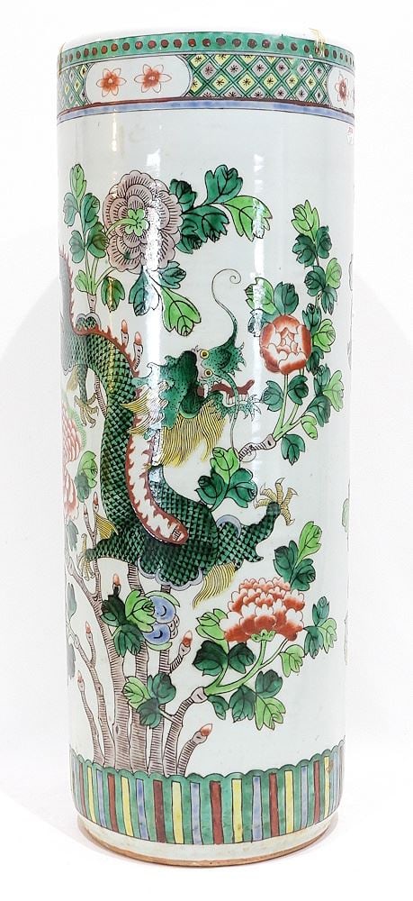 Chinese Famille Vert Porcelain Floor Vase, 23"h.: Chinese Famille Vert Porcelain Floor Vase, 23"h.
