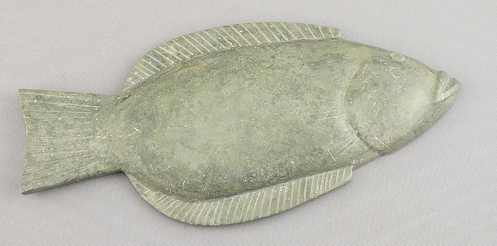 Inuit Stone Carving signed Connie Hatog, 7 1/8"L, "Flat Fish". (1 of 2)
