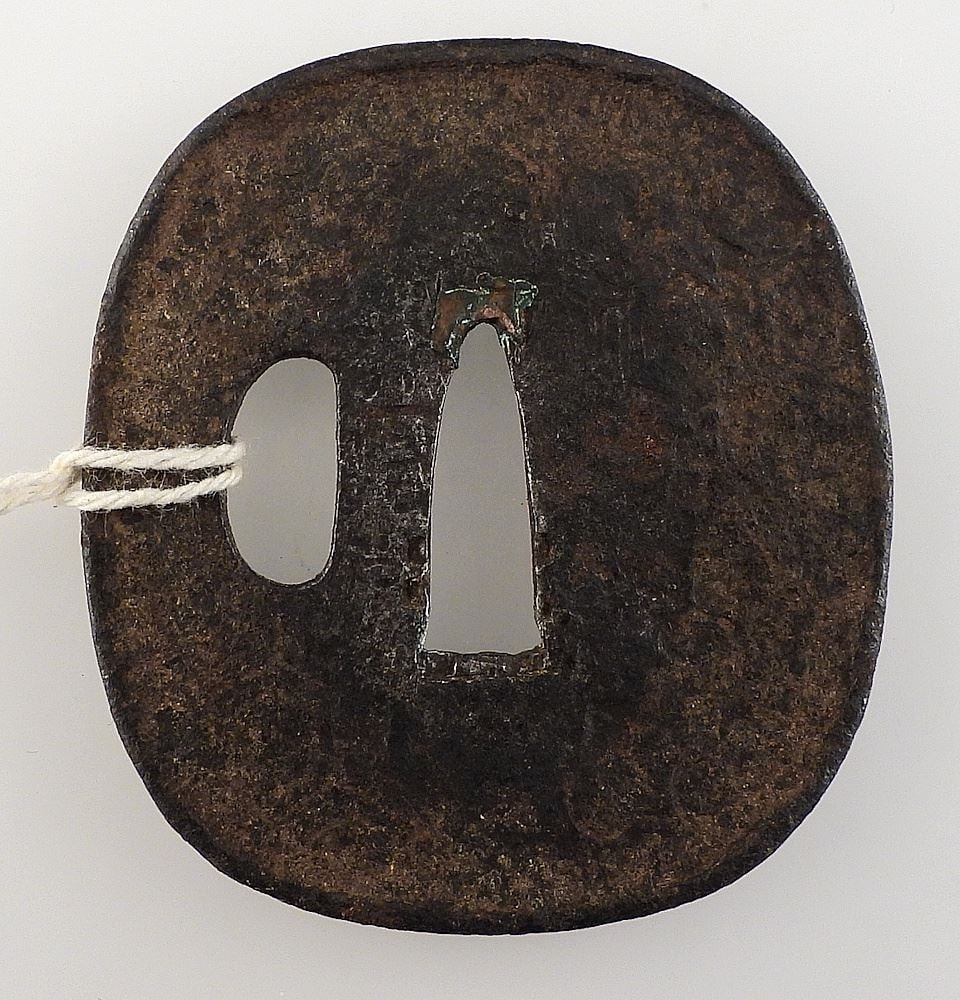 Japanese Edo Iron Tsuba, 2 1/2 x 2 1/4", 69g. (1 of 2)