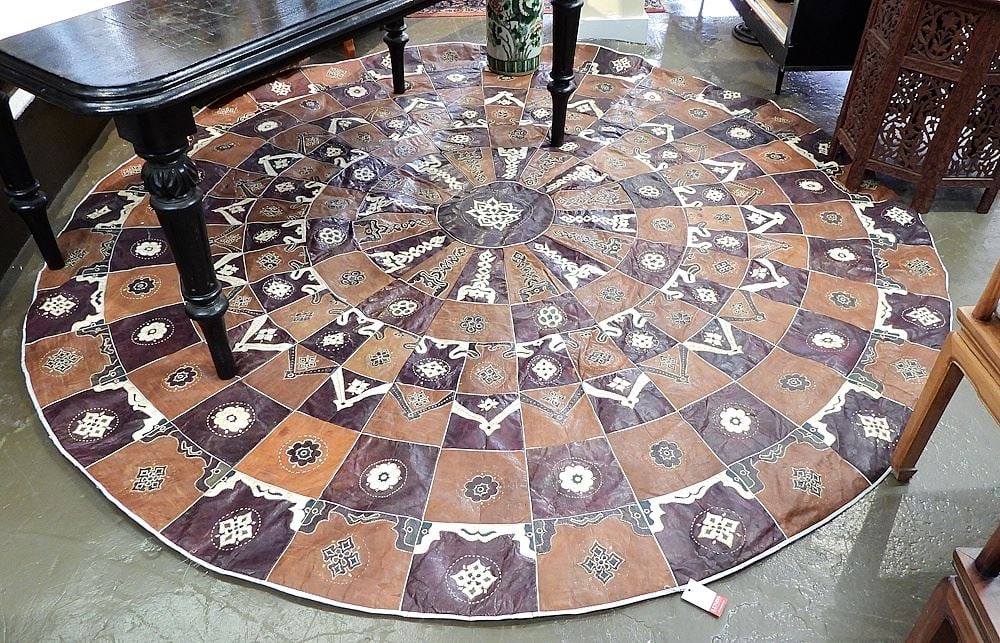 Nigerian Leather Carpet, 8' Diameter (1 of 2)