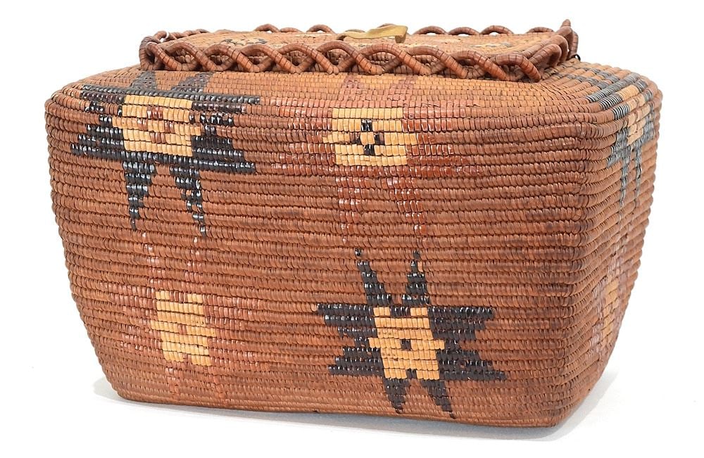 Salish Imbricated Covered Basket, 8 3/4 x 13 1/2 x 9 1/2" (rim noted). (1 of 5)