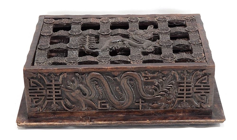 Chinese Carved Hardwood Metamorphic Box, 17 x 20 x 14" Extended. (1 of 5)