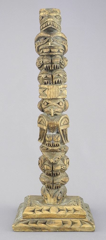 Kwagiulth Model Totem Pole signed Samson Williams, 13 1/2"h. (1 of 3)