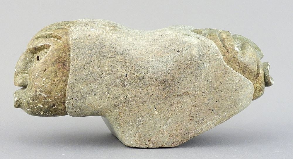 Haudenosaunee Stone Sculpture signed J. Thomas, 3 1/8 x 6 3/4 x 2 1/4", "Shamanic Faces". (1 of 5)