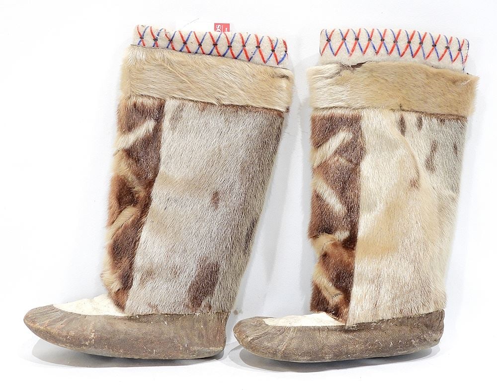 Pair of Inuit Seal Skin Boots, 17"h, CANADIAN BIDDERS ONLY.: Pair of Inuit Seal Skin Boots, 17"h, CANADIAN BIDDERS ONLY.
