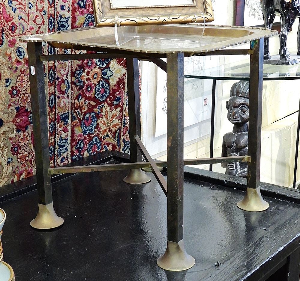 Chinese Brass Tray (20 x 20") on Later Base. (1 of 2)