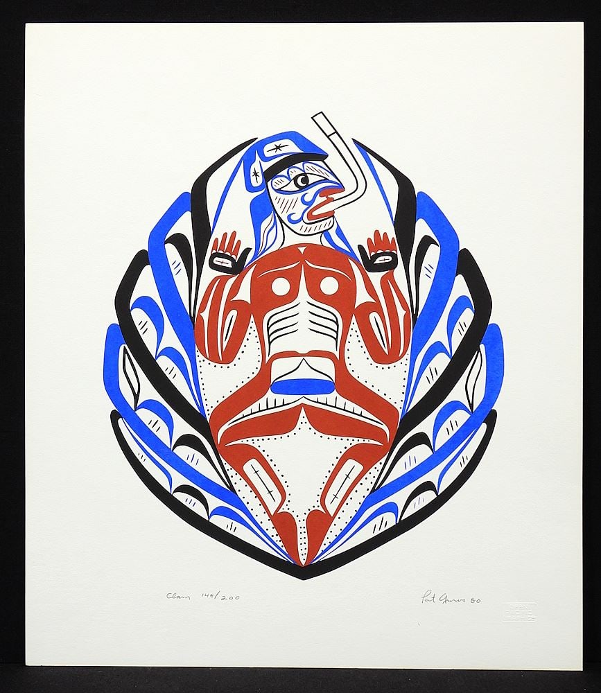 Nuu-Chah-Nulth Serigraph signed Pat Amos, 18 1/2 x 16", "Clam" #148/200. (1 of 2)