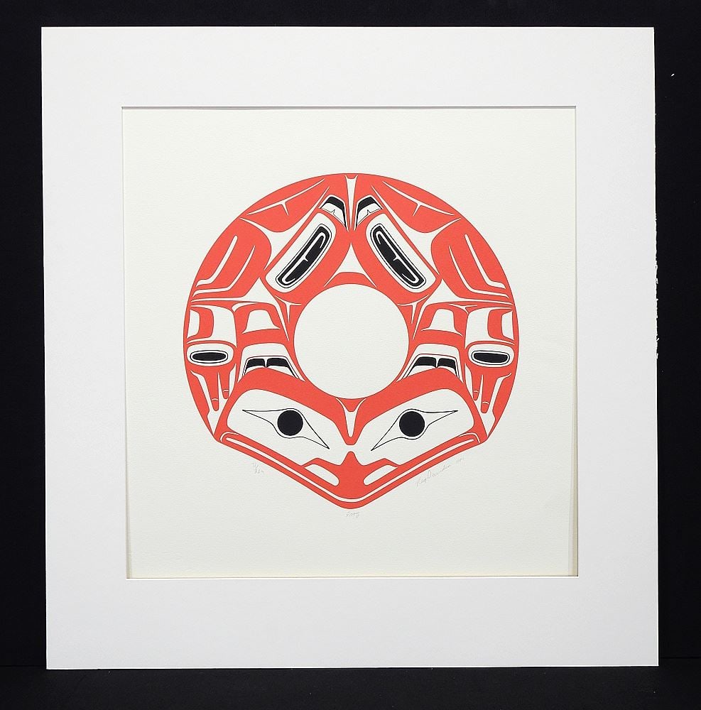 Haida Serigraph signed Reg Davidson 1981, 16 1/2 x 16", "Frog" #72/229. (1 of 3)