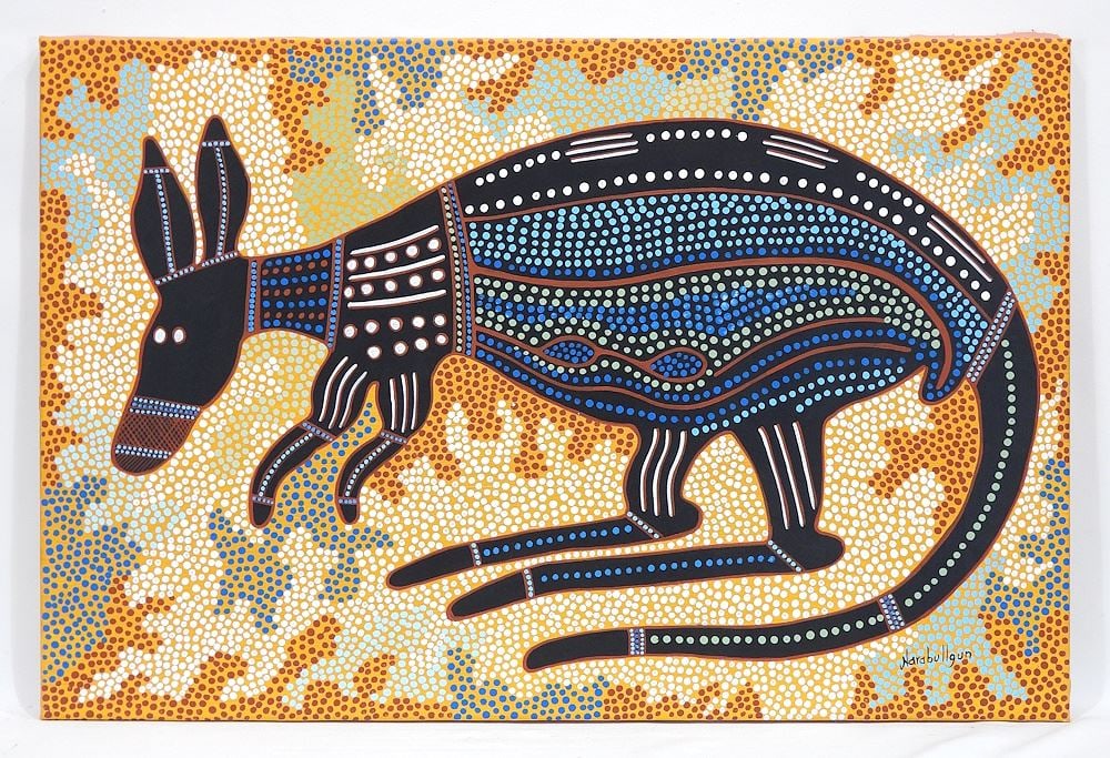 Australian Oil on Canvas signed Narabullgun, 20 x 30", "Kangaroo". (1 of 1)