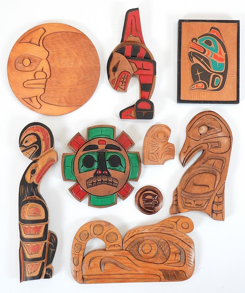 Eight Northwest Coast Panel Carvings , 2 1/2 - 13"h. (1 of 3)