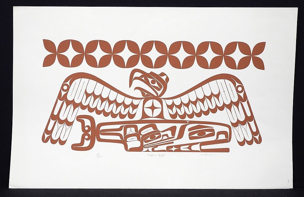 Nuu-Chah-Nulth Serigraph signed J. (Joe) David, 18 x 28", "Eagles Gift" #89/125. (1 of 2)