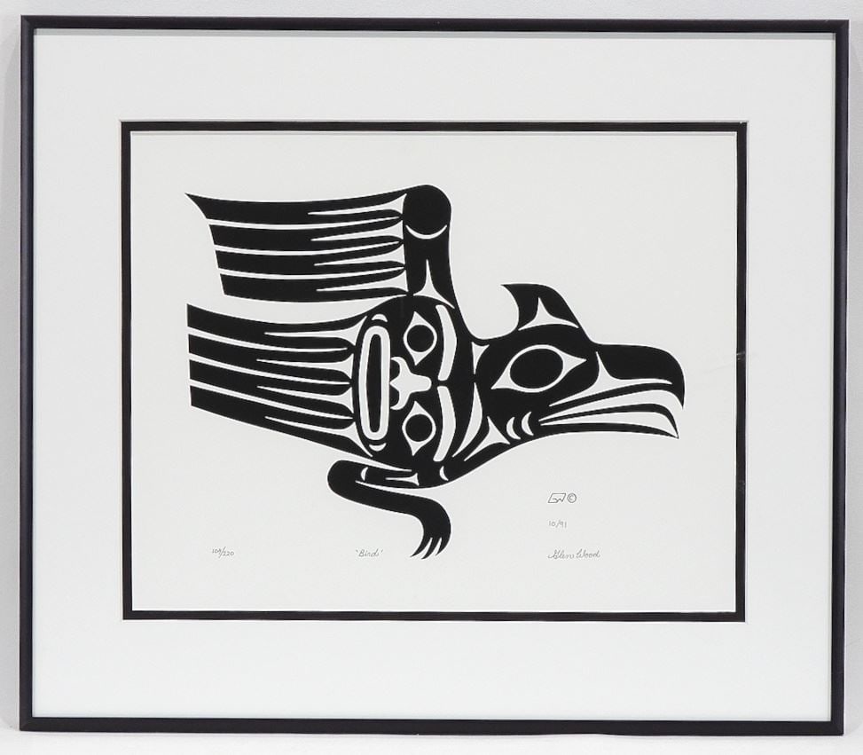Serigraph signed Glen Wood, 9 5/8 x 12 1/4", "Bird" #104/220.: Serigraph signed Glen Wood, 9 5/8 x 12 1/4", "Bird" #104/220.