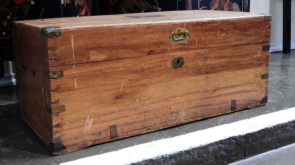 Old Chinese Camphor Wood Chest w/ Plaque: G. Ovenden, 31 3/4"L. (1 of 4)