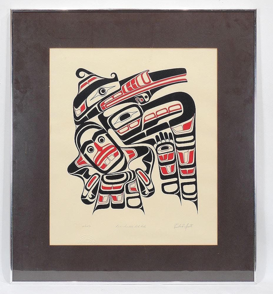 Kwagiulth Serigraph signed Richard Hunt, 20 x 17", "Kwa-Gulth Hok Hok" #25/600/79. (1 of 4)