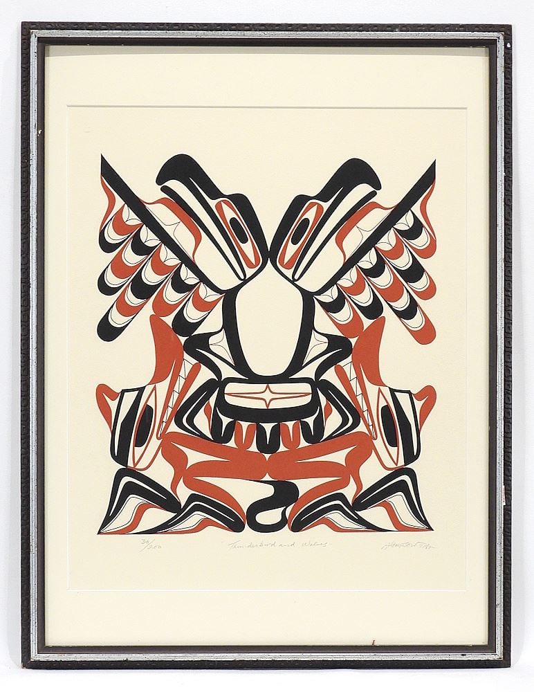 Nuu-Chah-Nulth Serigraph signed A. (Art) Thompson 7/82, 17 x 14", "Thunderbird & Wolves" #30 (1 of 3)