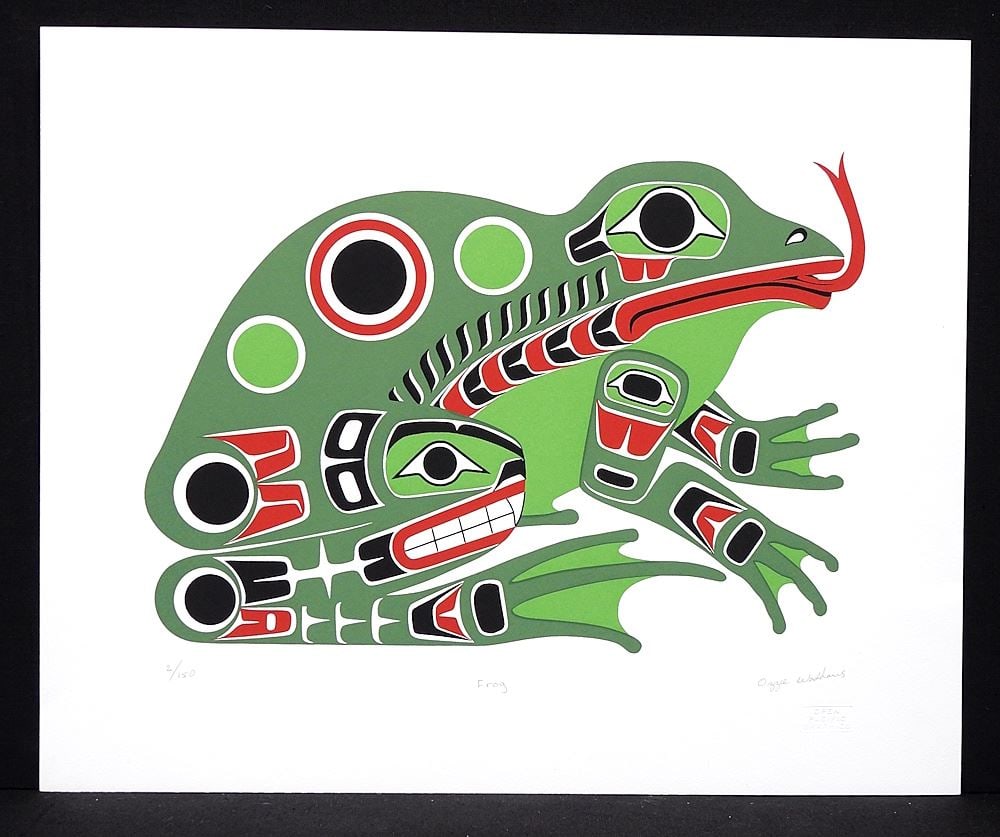 Kwagiulth Serigraph signed Ozzie Wadhams, 14 3/4 x 18", "Frog" #2/150 , unframed.: Kwagiulth Serigraph signed Ozzie Wadhams, 14 3/4 x 18", "Frog" #2/150 , unframed.