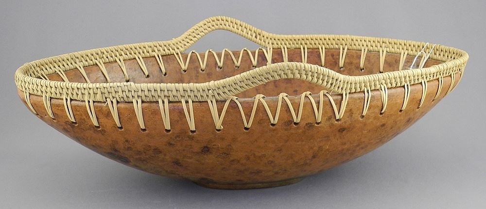 Terracotta Bowl w/Fiber Rim Acquired Lombok, Indonesia, 15 1/8"L.: Terracotta Bowl w/Fiber Rim Acquired Lombok, Indonesia, 15 1/8"L.
