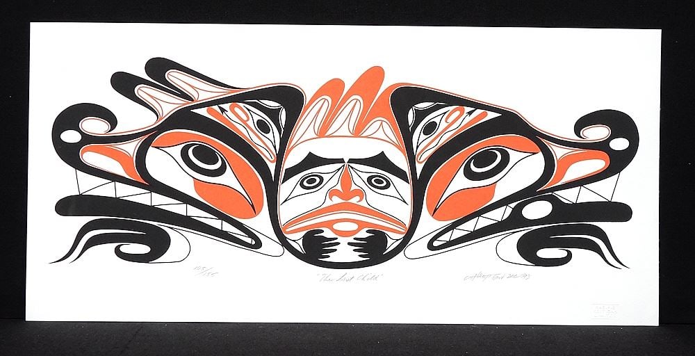 Nuu-Chah-Nulth Serigraph signed A. (Art) Thompson , 10 3/8 x 22", "The Last Child" #105/155. (1 of 2)
