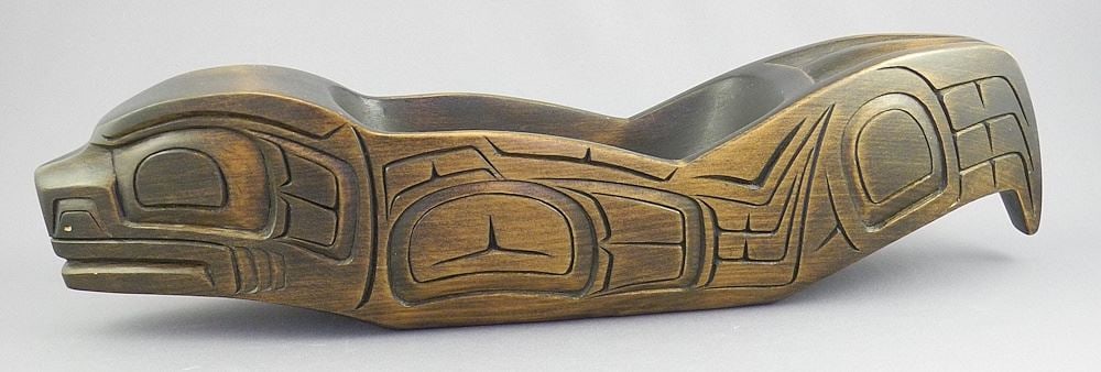 Kwagiulth Carving signed Don Dawson, 15 3/4"L, "Seal Bowl".: Kwagiulth Carving signed Don Dawson, 15 3/4"L, "Seal Bowl".
