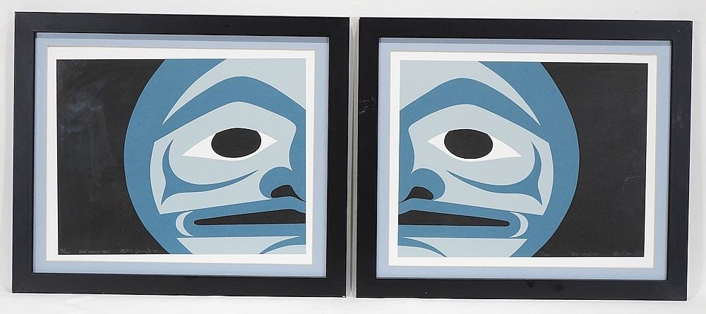 Pair of Salish Serigraphs signed Maynard Johnny Jr. '05, Each 12 1/2 x 15", "Blue Moon Too" &.. (1 of 5)