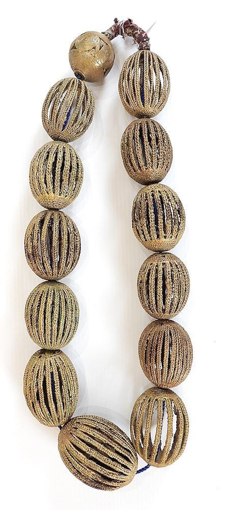 Benin Bronze Necklace Beads, 2 1/2 - 4"L, Approx.44"L. (1 of 2)
