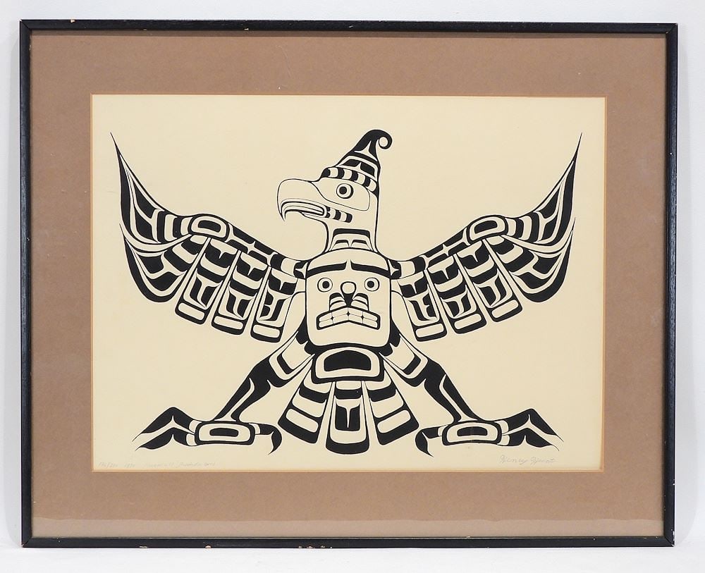 Kwagiulth Serigraph signed Henry Hunt, 14 1/2 x 19 3/4", "Kwakiutl Thunderbird" #136/200. (1 of 3)