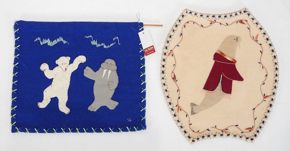 Two Inuit Felt Panels, One signed w/ Syllabics, 15 x 13 3/8" & 12 1/2 x 15". (1 of 2)