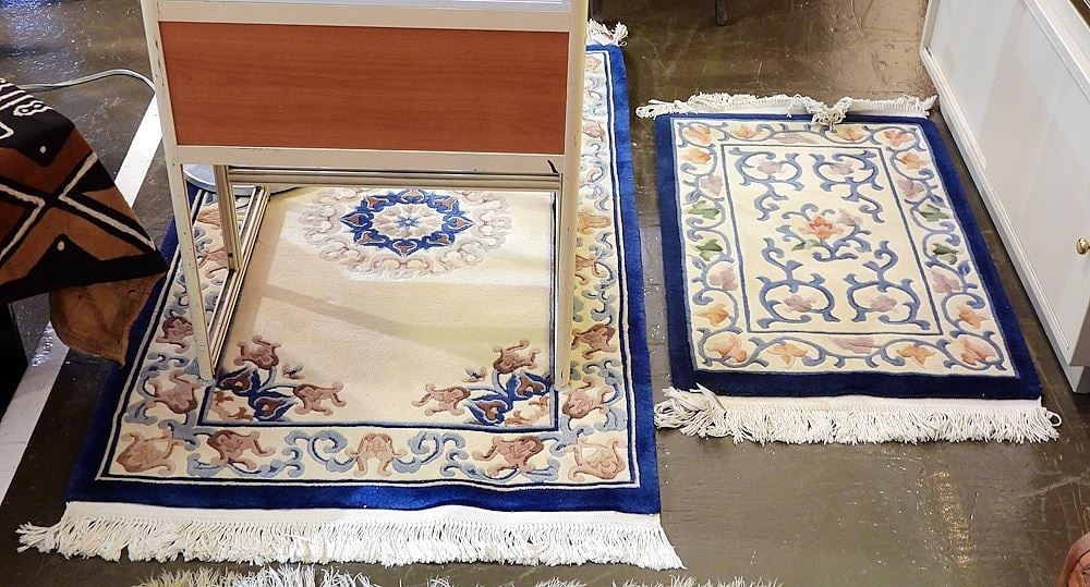 Two Chinese Wool Carpets, Approximately 3' x 5'6" & 2' x 3'9".: Two Chinese Wool Carpets, Approximately 3' x 5'6" & 2' x 3'9".