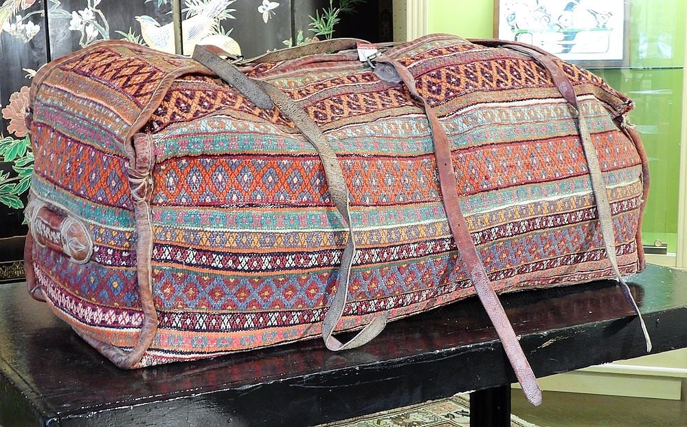 Middle Easter Wool & Leather Carpet Bag, Approximately 48"L. (1 of 3)