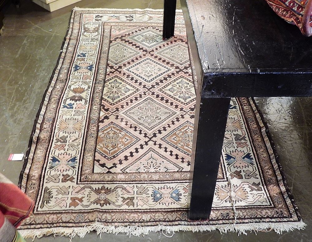 Hand Knotted Persian Carpet, Approximately 4'2" x 6'7" (as found/ resto. noted).: Hand Knotted Persian Carpet, Approximately 4'2" x 6'7" (as found/ resto. noted).