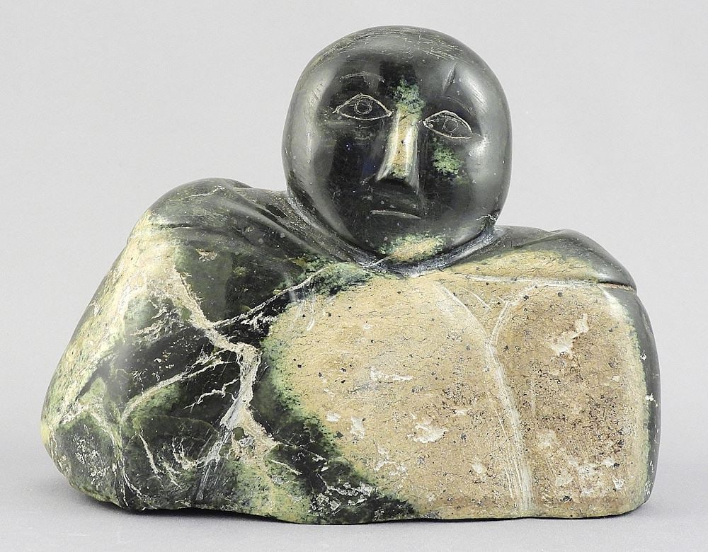 Unidentified Inuit Carving, 5 1/8"h, "Bust of Man" w/Tag. (1 of 4)