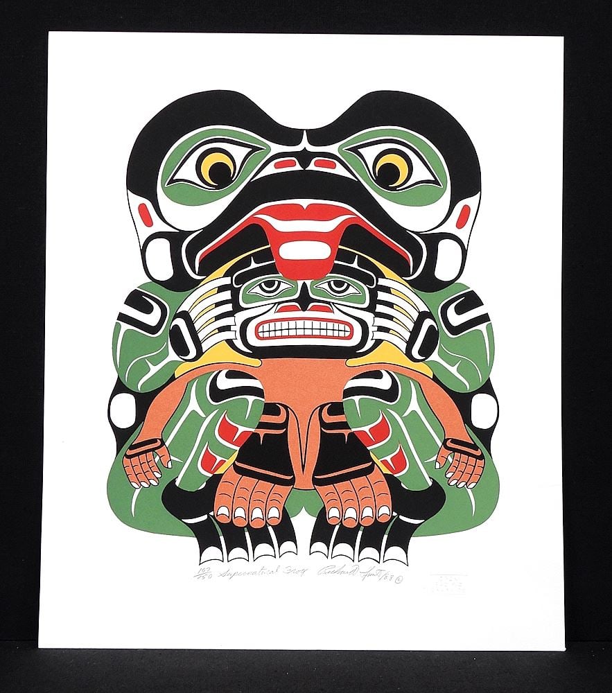 Kwagiulth Serigraph signed Richard Hunt /88, 16 1/2 x 14", "Supernatural Frog" #107/1: Kwagiulth Serigraph signed Richard Hunt /88, 16 1/2 x 14", "Supernatural Frog" #107/1