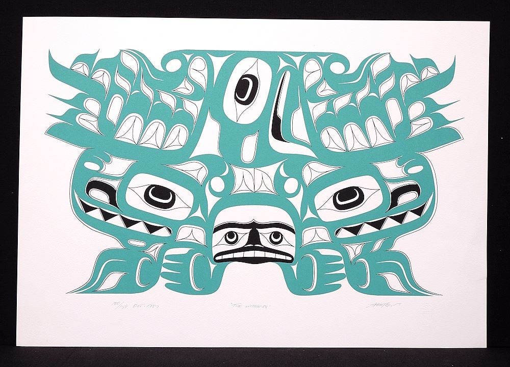 Nuu-Chah-Nulth Serigraph signed A. (Art) Thompson, 17 1/4 x 25 1/2", "The Witness" #100/150. (1 of 2)