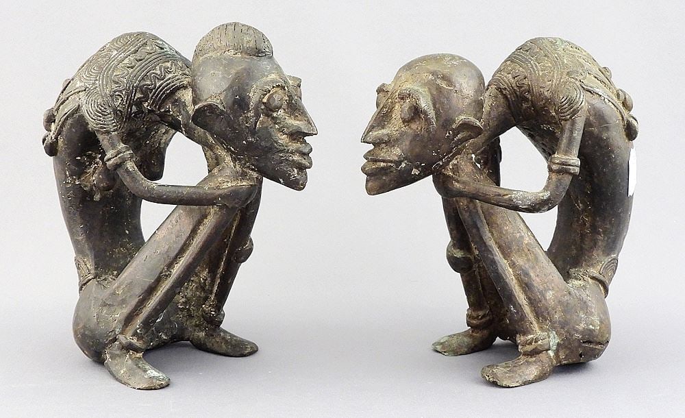 Two Benin Bronze Hunched Figures, 5 3/4"h. (1 of 3)