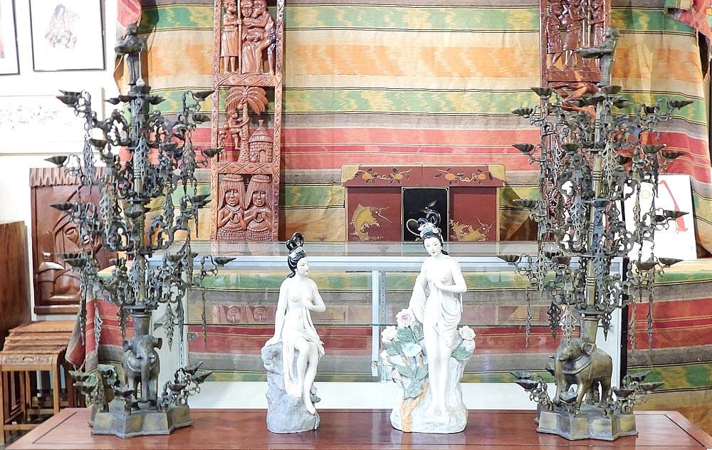 Pair of South Asian Multi Tier Brass Puja Lamps, 44"h. (1 of 4)
