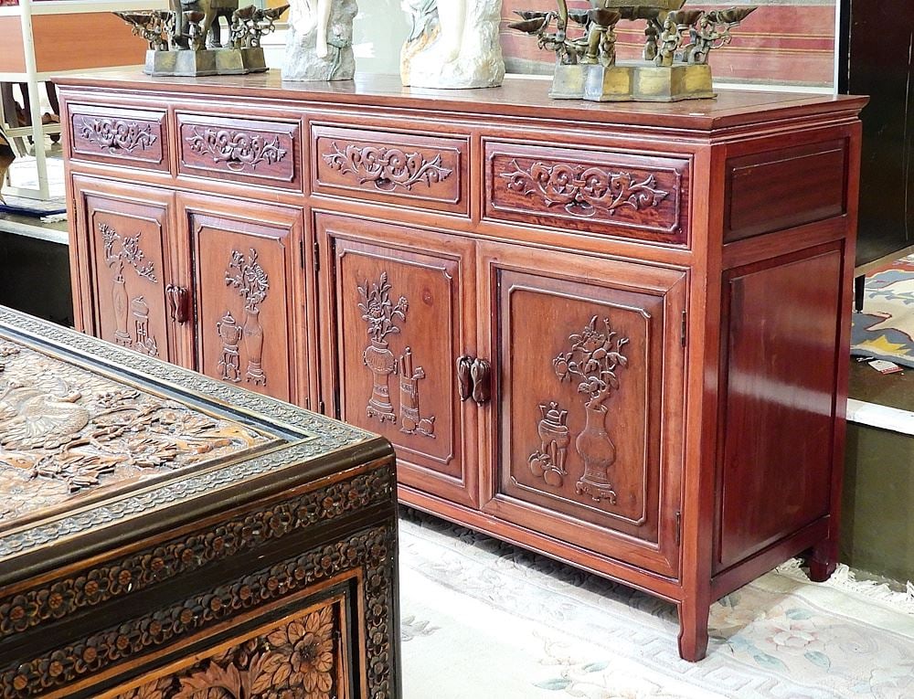 Chinese Rosewood Four Cupboard Sideboard, 72 x 18 x 34"h. (1 of 4)