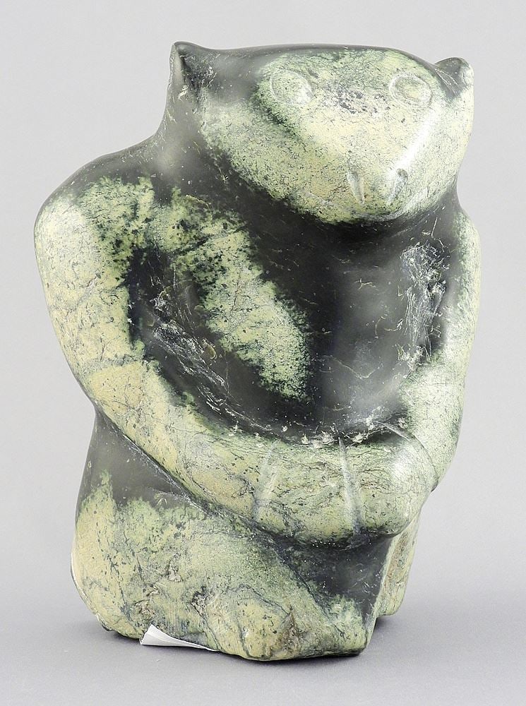 Inuit Stone Carving by Josehpee Kakee, 8"h, "Bear Shaman" w/Tag. (1 of 5)