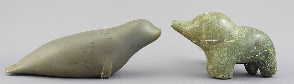 Two Inuit Carvings, Both Unidentified, 4 3/8 & 6 1/4"L, "Spirit Animal " & "Seal" (1 of 2)