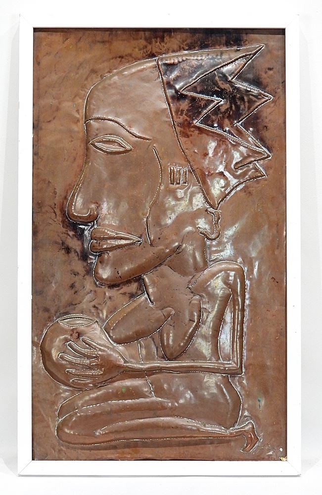 Embossed Copper African Plaque, 24 3/4 x 14 1/2". (1 of 1)
