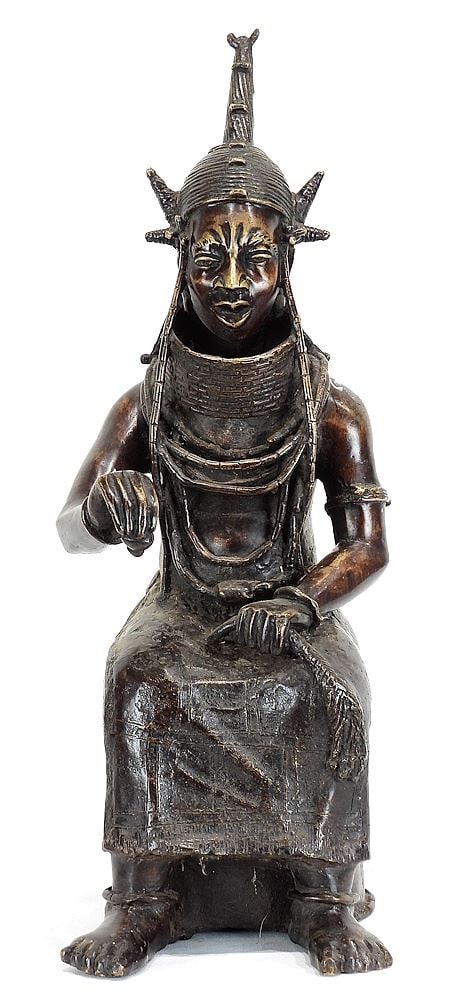 Benin Bronze Seated Figure, 24"h. (1 of 3)