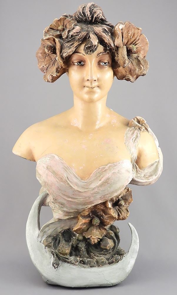 Art Nouveau Plaster Bust of a Young Woman, 17 1/4"h. (1 of 3)