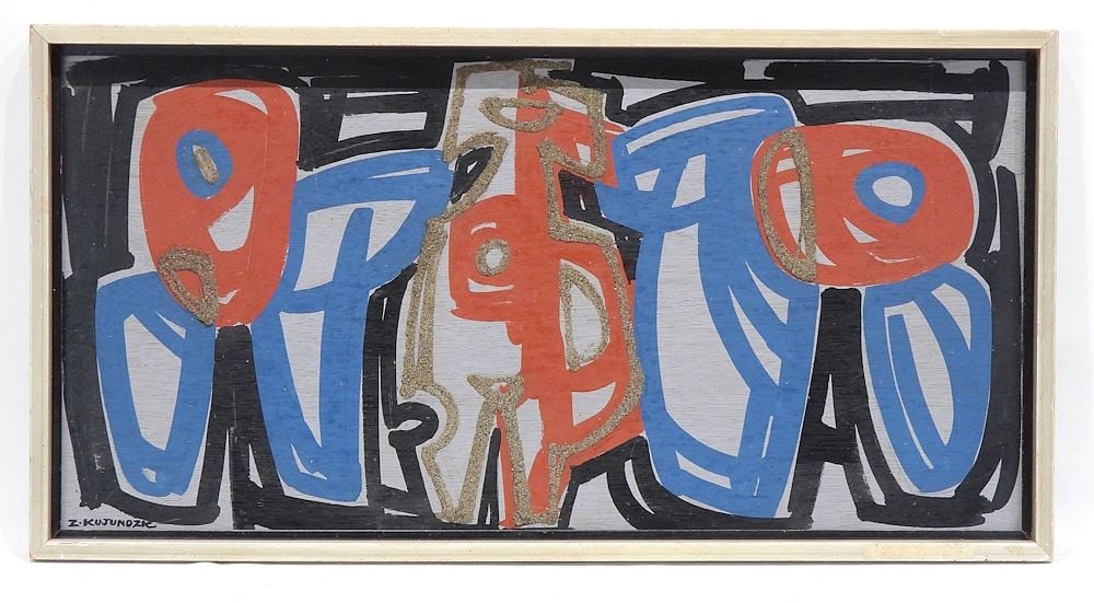 Mixed Media on Board signed Z. (Zelko) Kujundzic, 14 x 28", "Variations on a Theme". (1 of 2)
